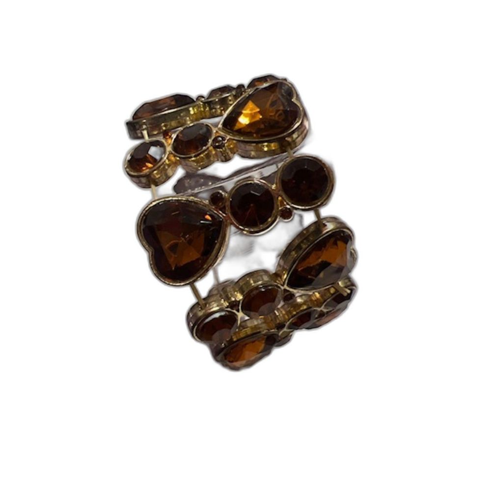 Brown Amber Heart Rhinestone Elastic Bracelet